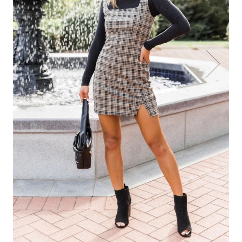 Pink Lily Boutique grey plaid dress-small